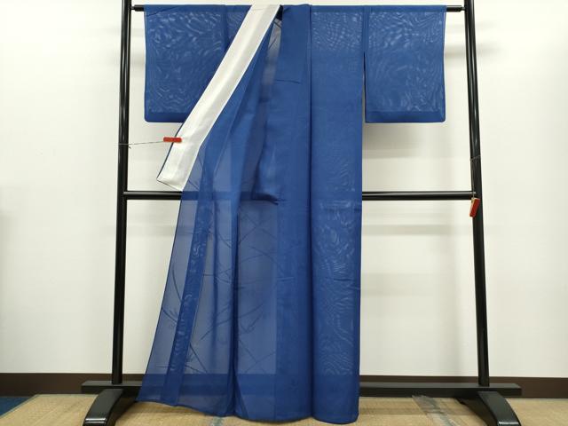 平和屋着物*夏物 色無地 絽 笹竹紋紗 留紺色 正絹 逸品 CABG2388ze
