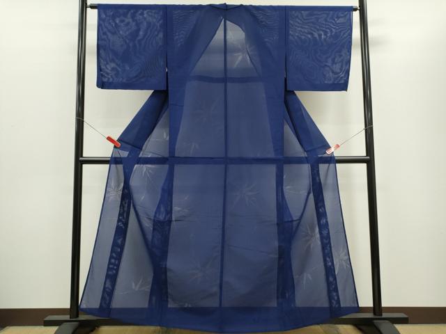 平和屋着物*夏物 色無地 笹竹紋紗 紺青色 正絹 逸品 CABG2396ze