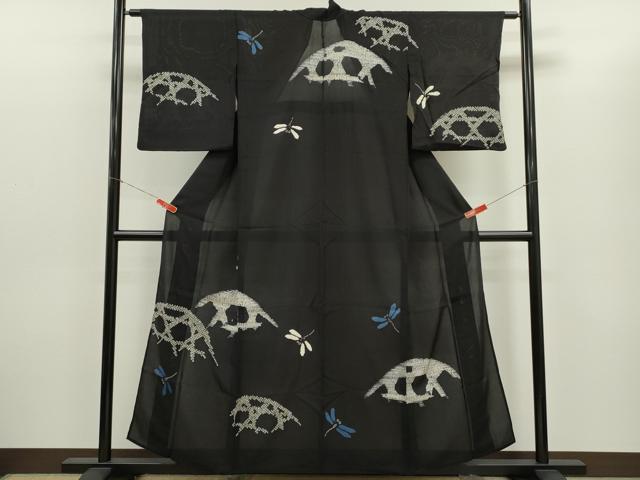 平和屋着物*夏物 訪問着 絽 絞り トンボ 籬文 黒地 正絹 逸品 CABG2400ze