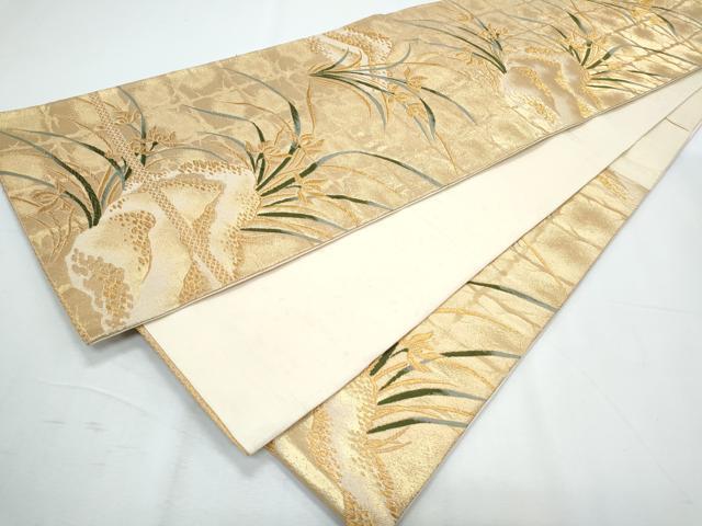 平和屋着物◎六通柄袋帯 草花文 金糸 正絹 逸品 CABG2402th