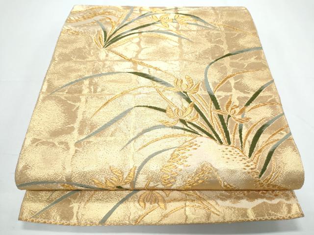 平和屋着物◎六通柄袋帯 草花文 金糸 正絹 逸品 CABG2402th