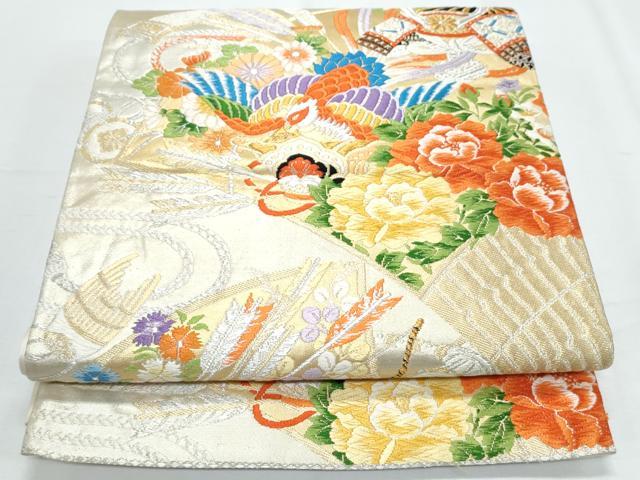 平和屋着物▽六通柄袋帯　スリーシーズン帯　春　夏　秋　鳳凰花丸文　唐獅子　金銀糸　正絹　逸品　DAAZ0358ps 平和屋着物◎六通柄袋帯 唐織 花鳥丸文 黒地 金銀糸 正絹 逸品