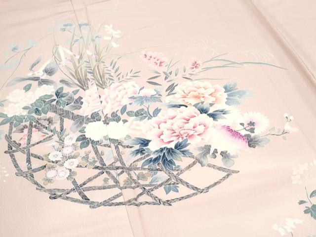 平和屋着物▽訪問着 単衣 花籠文 正絹 逸品 CABG2435th