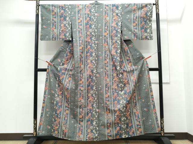 平和屋着物▽小紋 単衣 花間道 洗える着物 CABG2445th