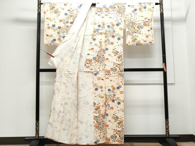 平和屋着物▽上質な小紋 単衣 草花文 正絹 逸品 CABG2450th