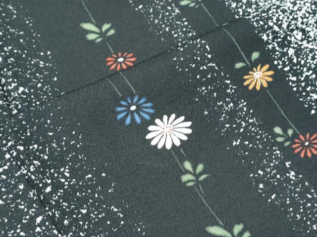 平和屋着物▽小紋 単衣 花間道 黒地 洗える着物 CABG2457th