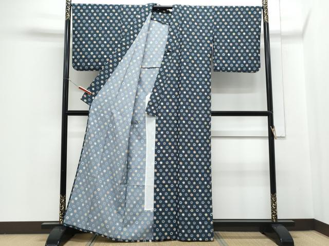 平和屋着物▽小紋 単衣 舞花文 洗える着物 CABG2465th