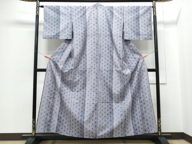 平和屋着物▽小紋 単衣 麻の葉花文 洗える着物 CABG2468th
