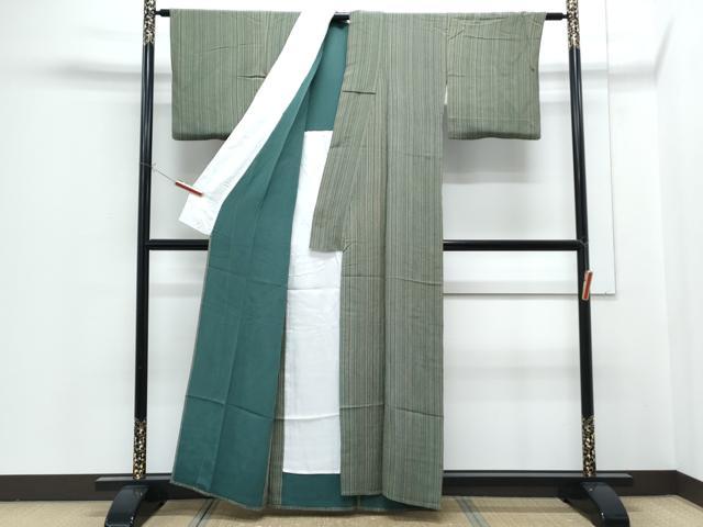 平和屋着物▽上質な小紋 単衣 縞 鬼しぼ縮緬 正絹 逸品 CABG2470th