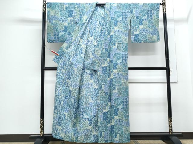 平和屋着物▽小紋 単衣 色紙重ね鳳凰花蝶文 洗える着物 CABG2499th