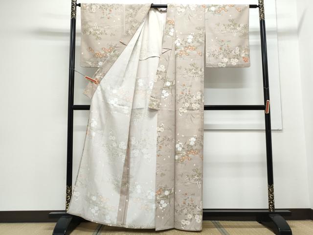 平和屋着物▽小紋 単衣 エ霞草花文 洗える着物 CABG2500th