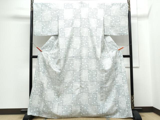平和屋着物▽小紋 単衣 格子文 洗える着物 CABG2506th