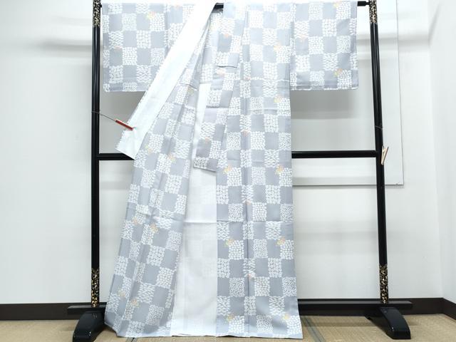 平和屋着物▽小紋 単衣 格子花文 洗える着物 CABG2512th