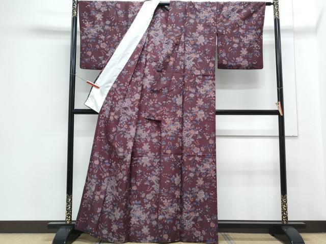 平和屋着物▽小紋 単衣 更紗花文 洗える着物 CABG2520th