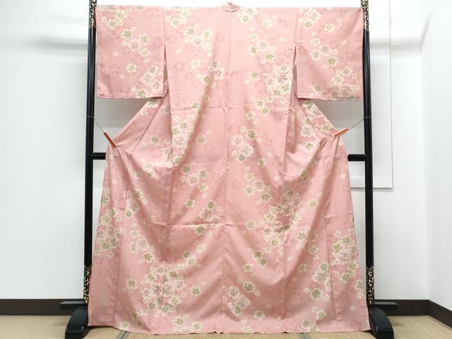 平和屋着物▽小紋 単衣 舞花文 ロング丈 洗える着物 CABG2523th