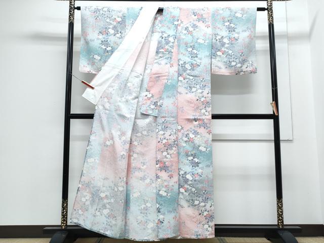 平和屋着物▽小紋 単衣 草花文 洗える着物 CABG2532th