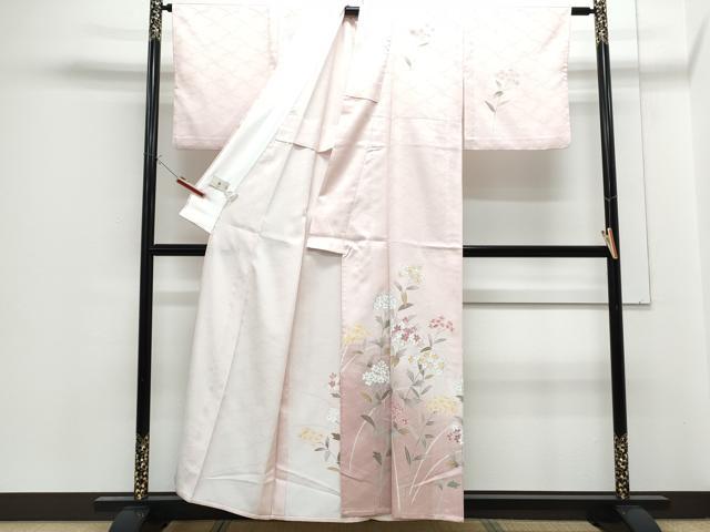 平和屋着物▽訪問着 単衣 草花文 銀彩 洗える着物 CABG2539th