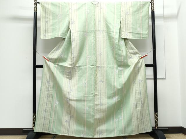 平和屋着物▽上質な紬 単衣 笹竹文 正絹 逸品 CABG2543th