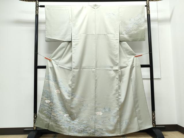 平和屋着物▽訪問着 単衣 扇面花文 金彩 洗える着物 CABG2544th