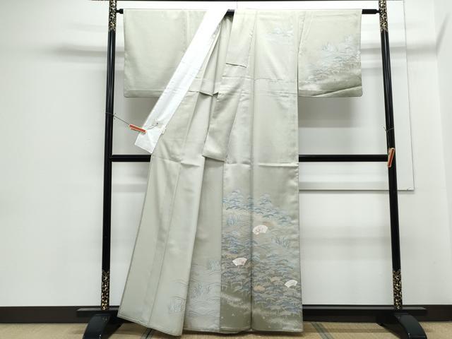 平和屋着物▽訪問着 単衣 扇面花文 金彩 洗える着物 CABG2544th