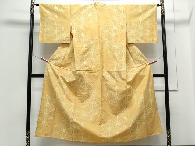 平和屋着物▽上質な紬 単衣 麻の葉文様 正絹 逸品 CABG2549th