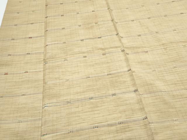 平和屋着物▽上質な紬 単衣 花織 格子柄 正絹 逸品 CABG2551th