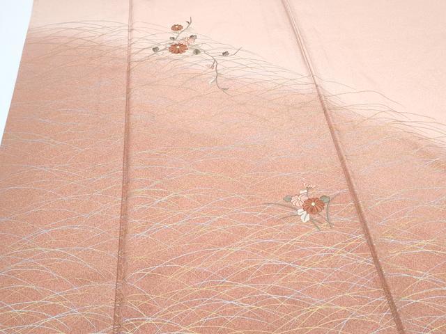 平和屋着物▽訪問着 単衣 刺繍 草花文 暈し染め 金銀彩 正絹 逸品 CABG2565th