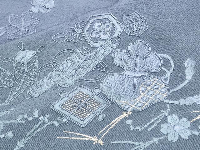 平和屋着物▽中国三大刺繍 スワトウ刺繍 総刺繍 訪問着 単衣 宝尽くし文 暈し染め 金糸 正絹 逸品 CABG2566th