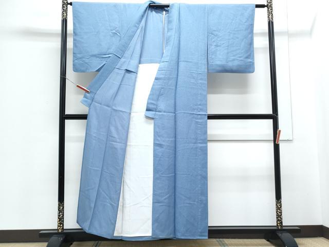 平和屋着物▽上質な色無地 単衣 蔦の葉地紋 瑠璃色 正絹 逸品 CABG2570th
