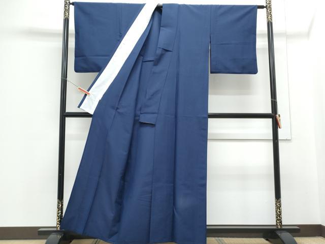 平和屋着物▽色無地紋 単衣 鉄紺色 洗える着物 CABG2579th