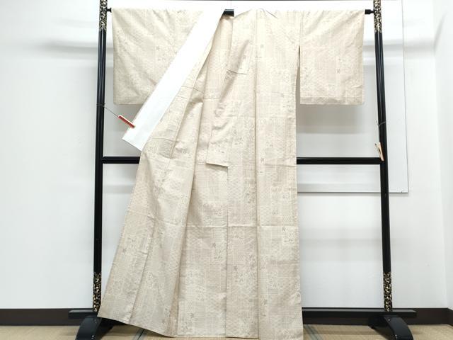平和屋着物▽結城紬 単衣 80亀甲 短冊花文 正絹 逸品 CABG2582th