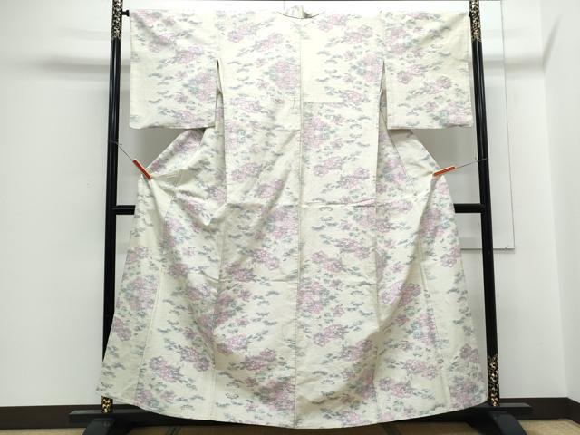 平和屋着物▽上質な紬 単衣 草花文 正絹 逸品 CABG2583th
