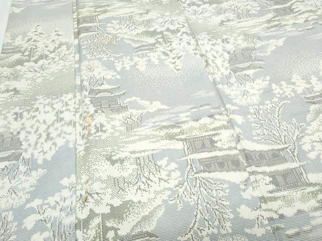 平和屋着物▽上質な紬 単衣 風景文 正絹 逸品 CABG2586th