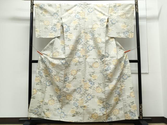 平和屋着物▽上質な紬 単衣 草花文 正絹 逸品 CABG2587th