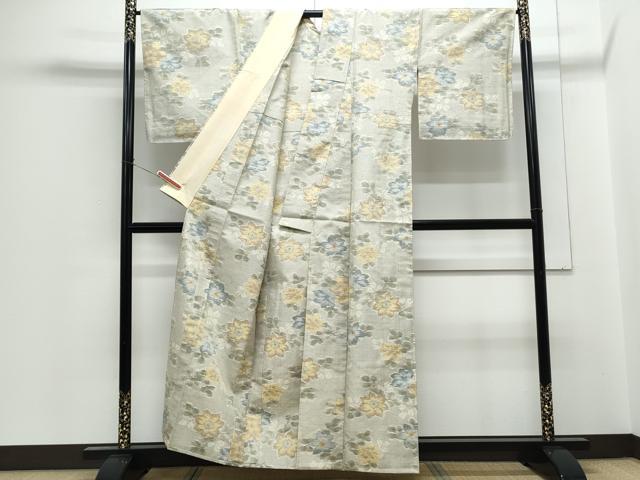 平和屋着物▽上質な紬 単衣 草花文 正絹 逸品 CABG2587th