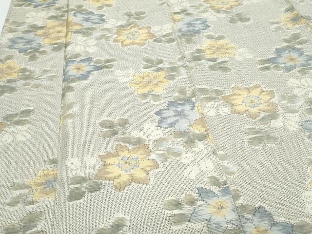平和屋着物▽上質な紬 単衣 草花文 正絹 逸品 CABG2587th