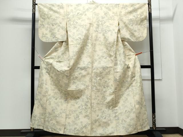平和屋着物▽上質な紬 単衣 草葉文 正絹 逸品 CABG2601th