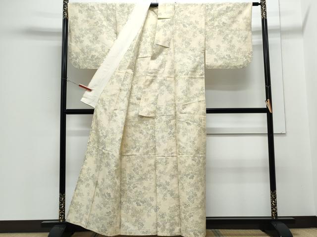 平和屋着物▽上質な紬 単衣 草葉文 正絹 逸品 CABG2601th