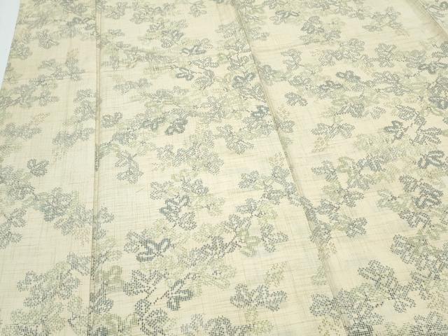 平和屋着物▽上質な紬 単衣 草葉文 正絹 逸品 CABG2601th