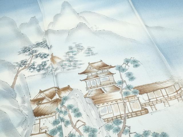 平和屋着物▽訪問着 単衣 手描き 風景文 暈し染め 正絹 逸品 CABG2602th