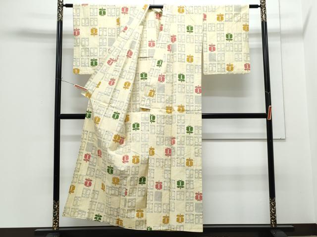 平和屋着物▽上質な紬 単衣 遠州椿 正絹 逸品 CABG2619th