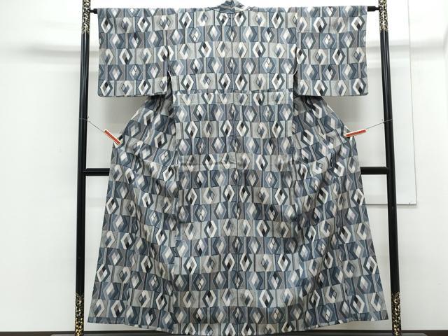 平和屋着物▽上質なお召 単衣 菱文 正絹 逸品 CABG2621th
