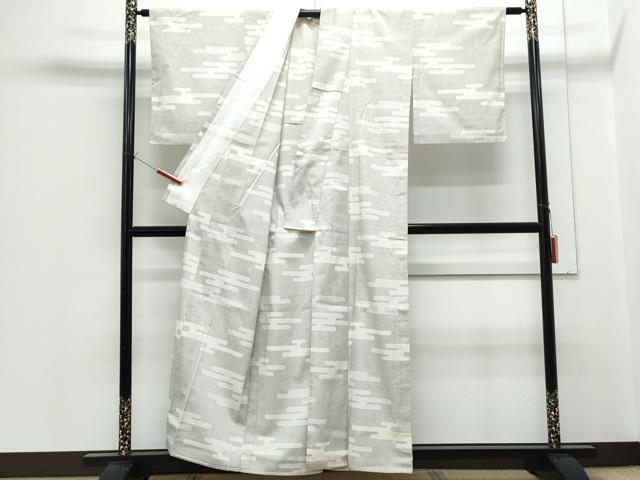 平和屋着物▽本塩沢 単衣 エ霞文 正絹 逸品 CABG2622th