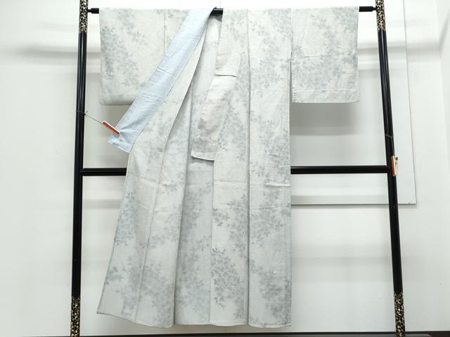 平和屋着物▽上質な小紋 単衣 流水花文 銀通し地 正絹 逸品 CABG2623th