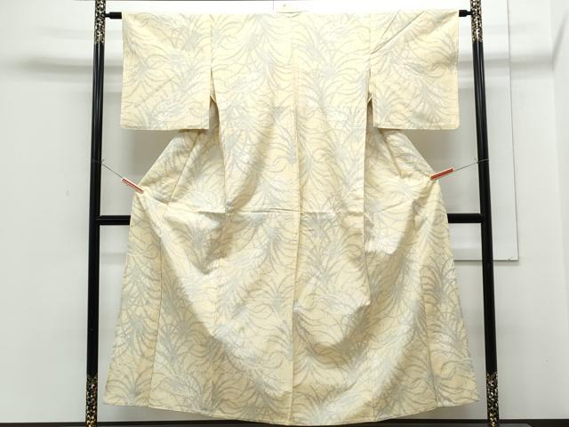 平和屋着物▽上質な紬 単衣 草葉文 正絹 逸品 CABG2627th