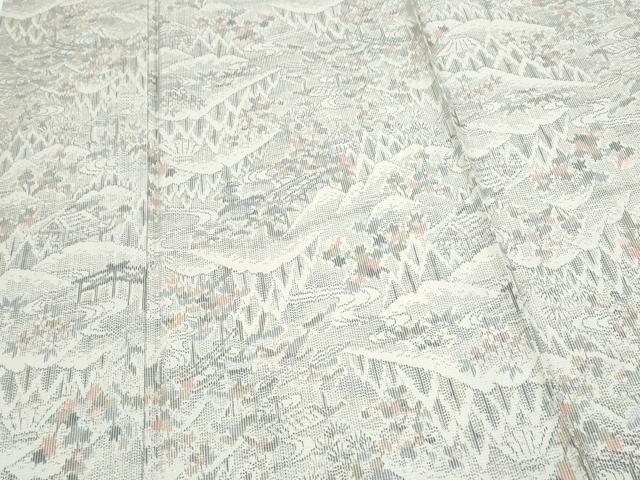 平和屋着物▽上質な紬 単衣 風景文 正絹 逸品 CABG2628th