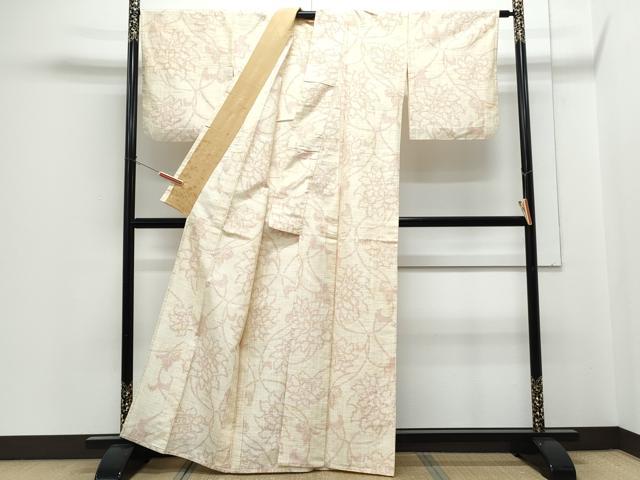 平和屋着物▽上質な紬 単衣 花唐草文 正絹 逸品 CABG2629th