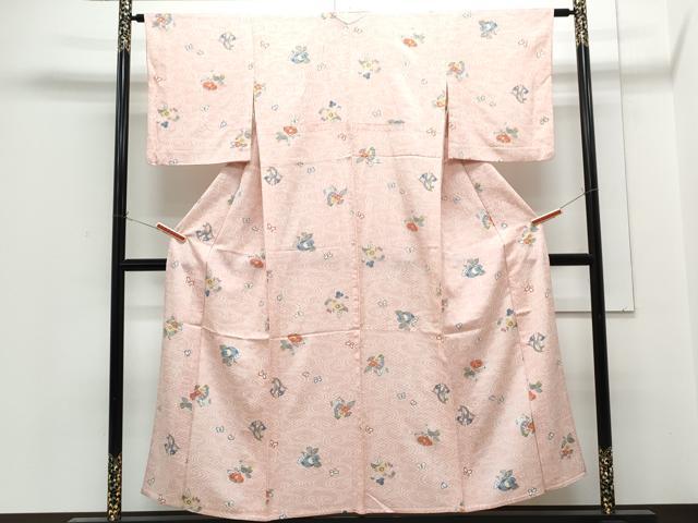 平和屋着物▽上質な小紋 単衣 花蝶文 金彩 正絹 逸品 CABG2634th