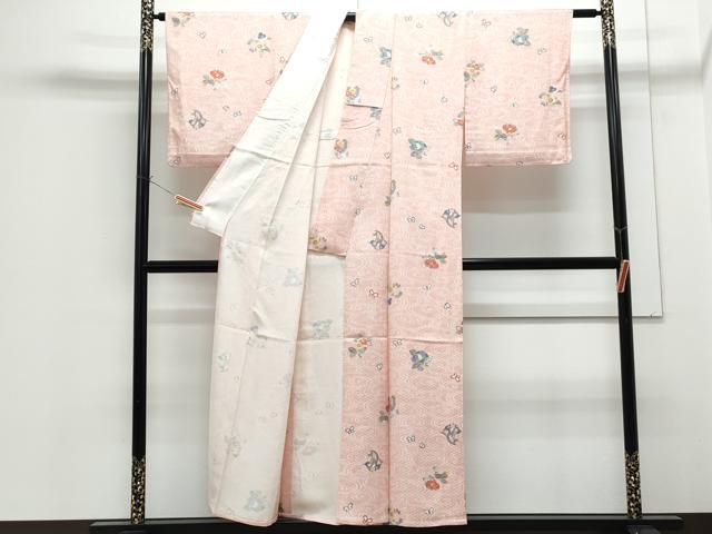 平和屋着物▽上質な小紋 単衣 花蝶文 金彩 正絹 逸品 CABG2634th