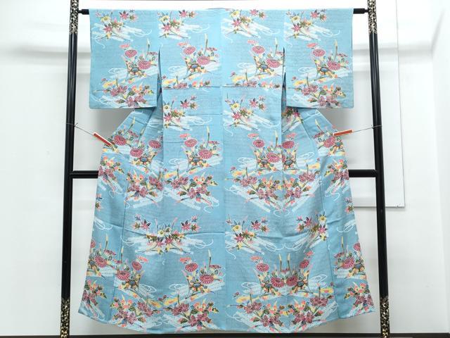平和屋着物▽上質な小紋 単衣 型染め 花筏文 正絹 逸品 CABG2638th